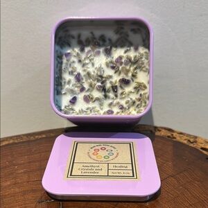 Hand-Poured Soy Lavender Candle with Amethyst Crystals- Healing